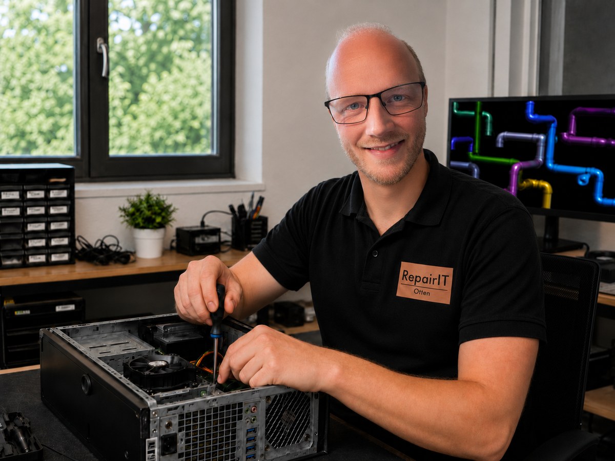 Eigenaar van RepairIT Otten aan het werk